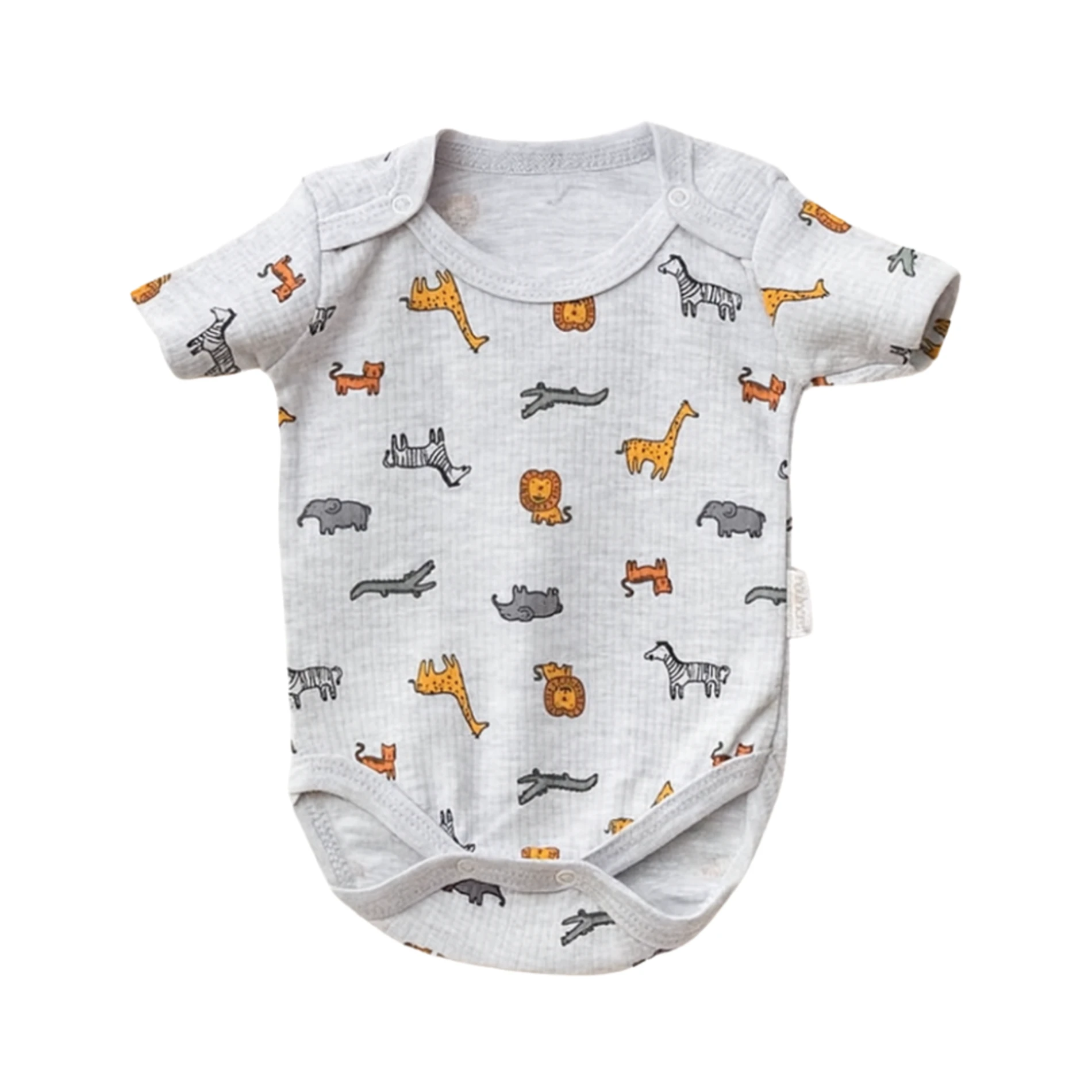 Hayvan Figürlü Gri Desenli %100 Pamuk Yarım Kol Unisex Bebek Body