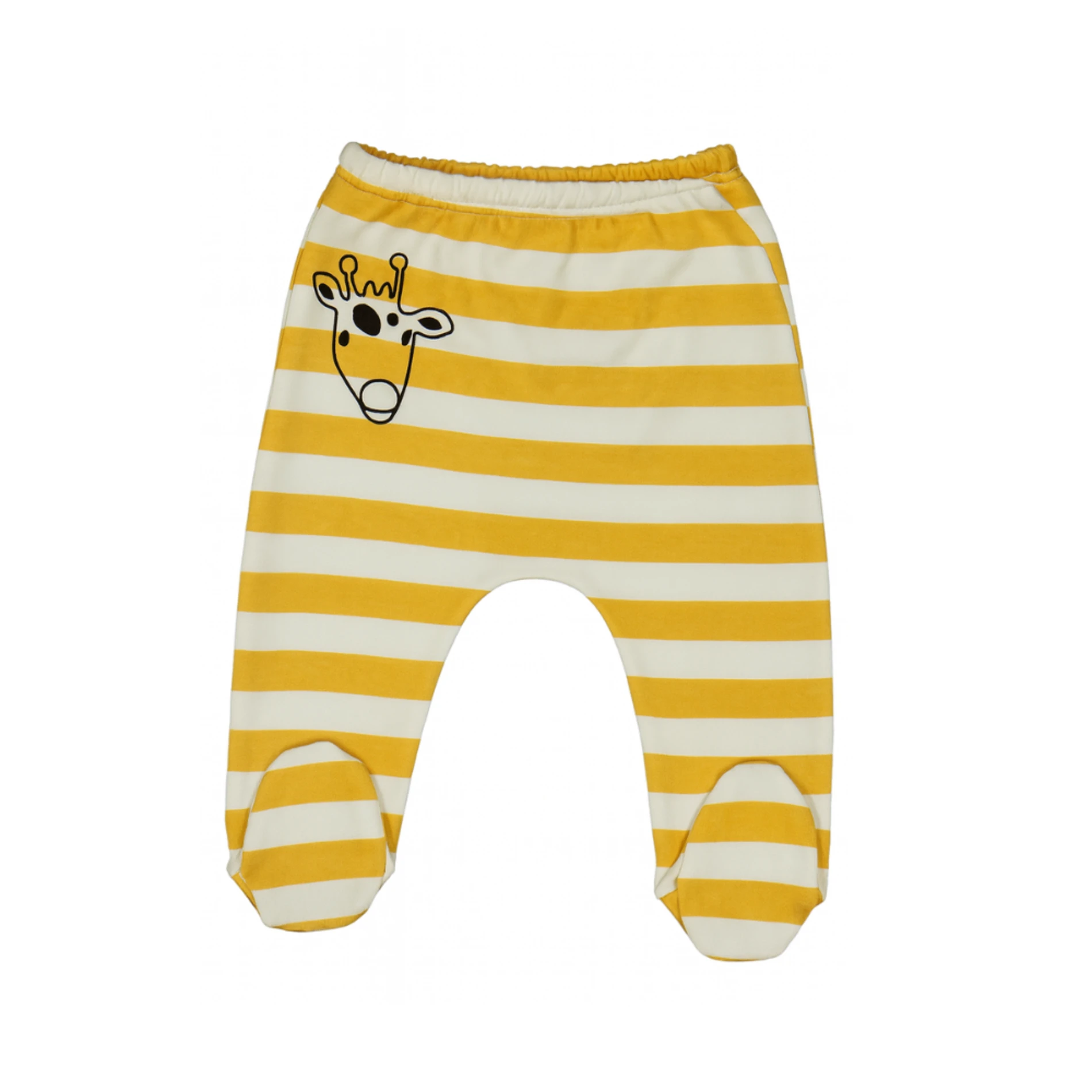 Zürafa Figürlü Sarı Çizgili %100 Pamuk Patikli Bebek Alt