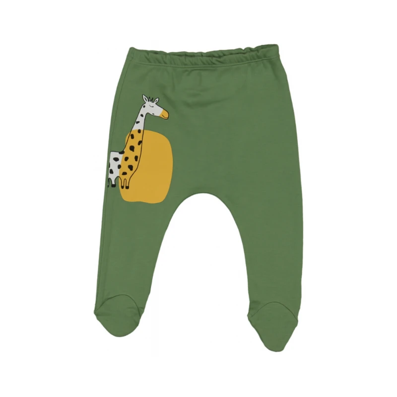 Zürafa Figürlü Yeşil %100 Pamuk Patikli Bebek Alt