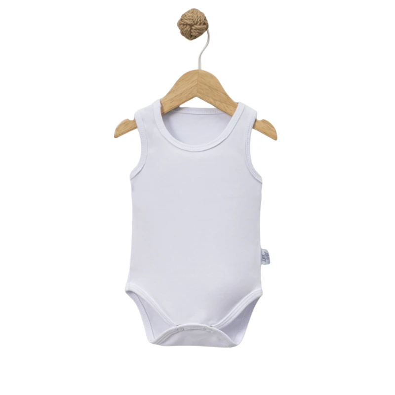 Düz Beyaz %100 Pamuk Kalın Askılı Kolsuz Unisex Bebek Body (Zıbın)