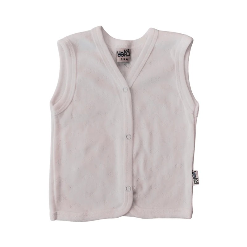 Jakarlı Çift Kat Bej (Ekru Ton) %100 Pamuk Unisex Bebek Yelek