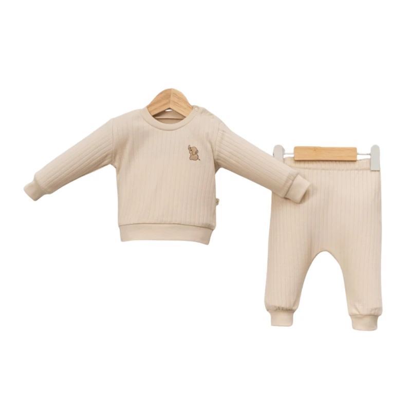 Fil Nakışlı Geniş Fit %100 Pamuk 2’li Unisex Bebek Takım