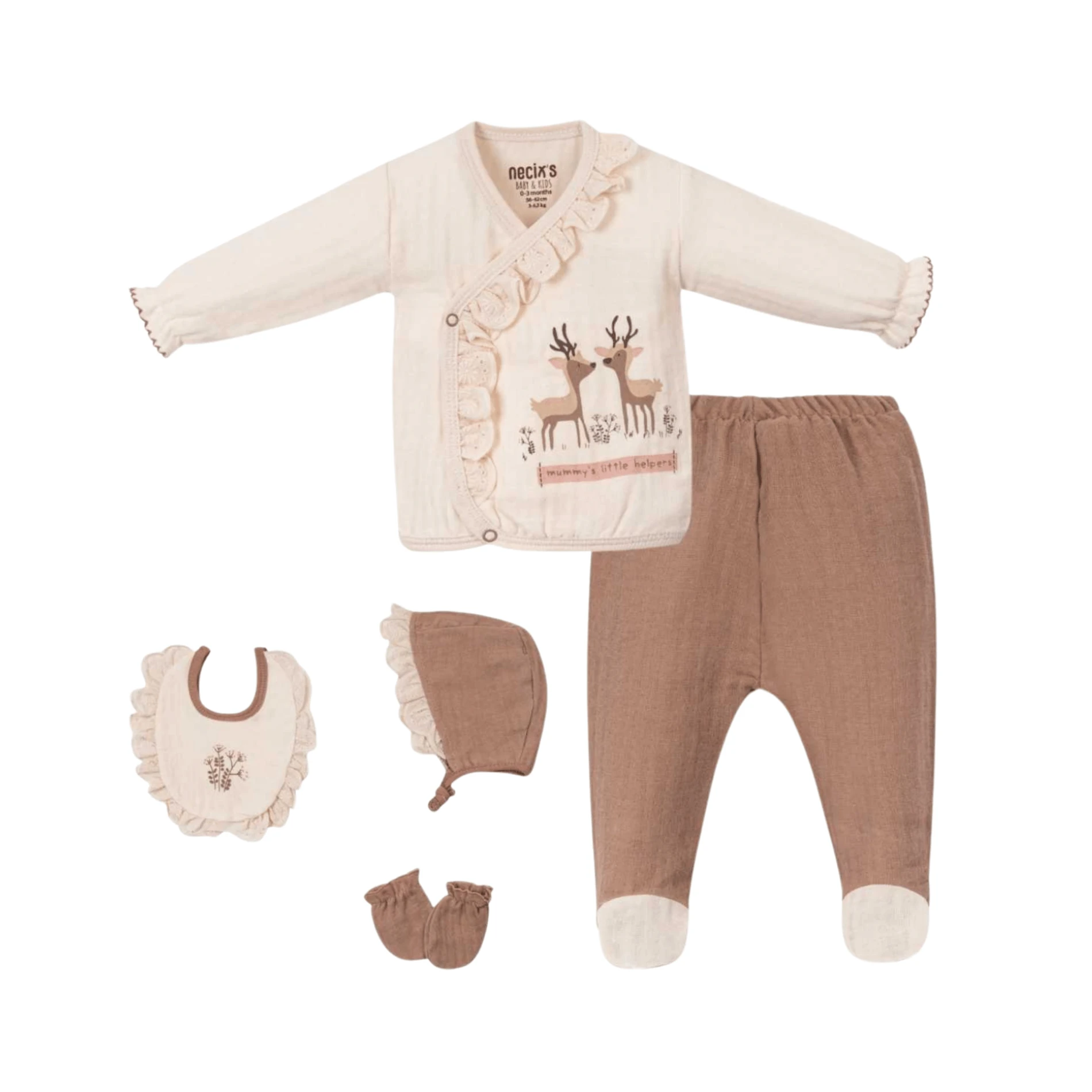 Ceylan Desenli %100 Pamuk Kız Bebek Hastane Çıkışı 5’li Set