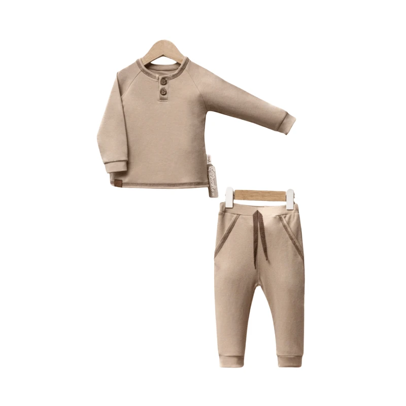 Düğme Detaylı %100 Pamuk İnterlok Unisex Bebek 2’li Takım