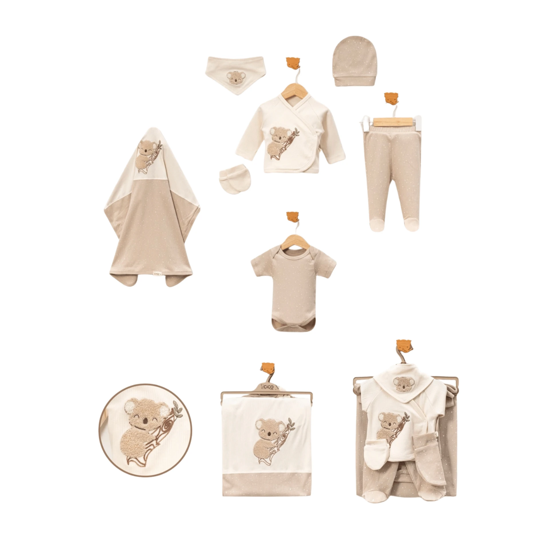 Koala Nakışlı %100 Pamuk Organik Unisex Bebek 7’li Hastane Çıkışı