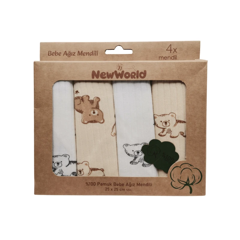 %100 Pamuk Bebek Ağız Mendili 4’lü Set (25×25 cm)-ASORTİ-3