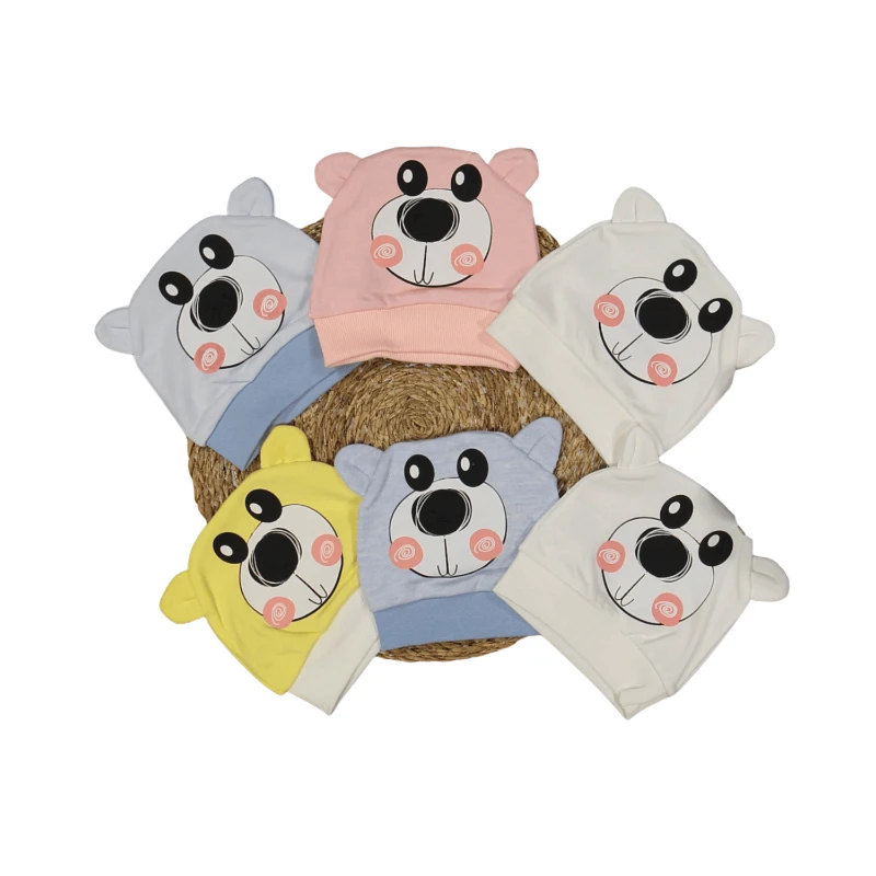 %100 Pamuk İnterlok Unisex Bebek Ayılı Bere (0–12 Ay)