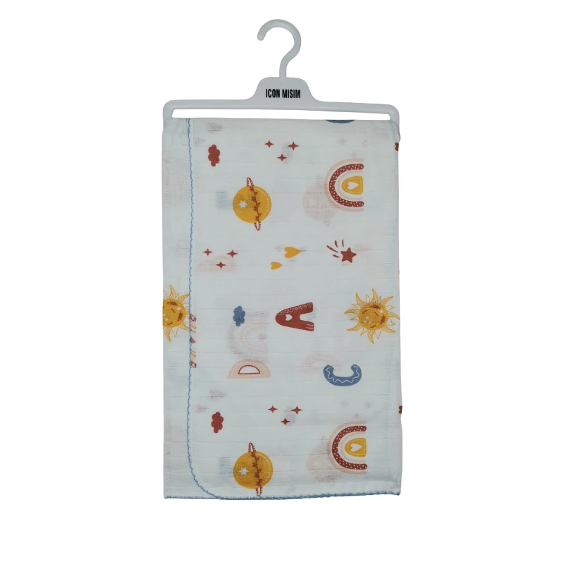 Soyut Desenli %100 Pamuk Müslin Unisex Bebek Battaniyesi (80×90 cm)