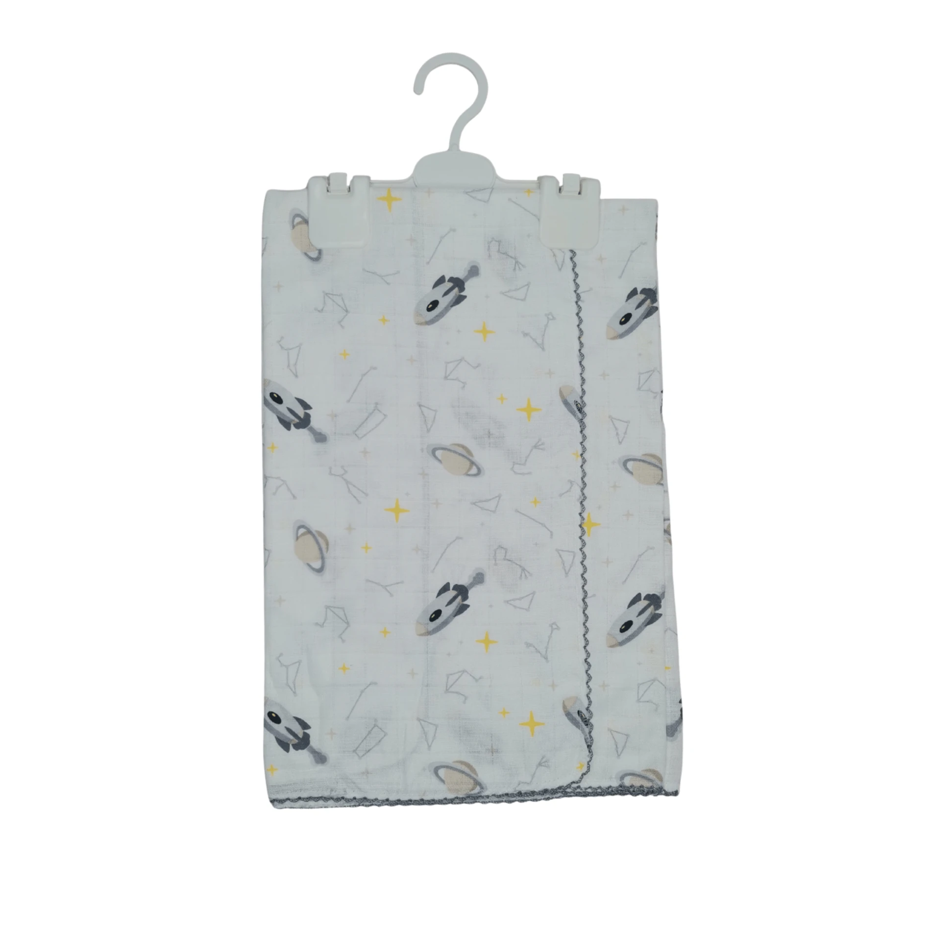 Uzay Figürlü Mavi Tonlu %100 Pamuk Müslin Bebek Battaniyesi