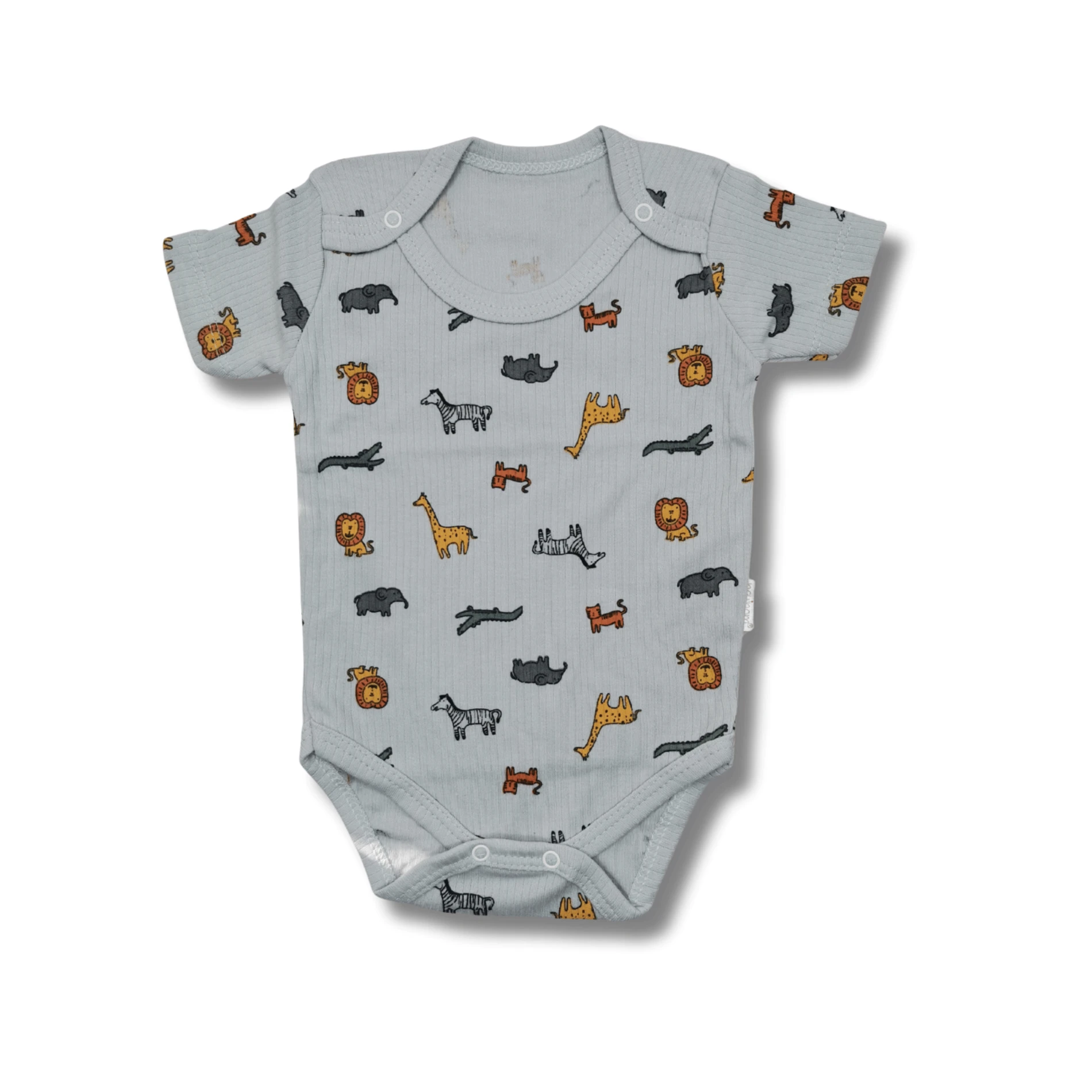 Hayvan Figürlü Gri Desenli %100 Pamuk Yarım Kol Unisex Bebek Body