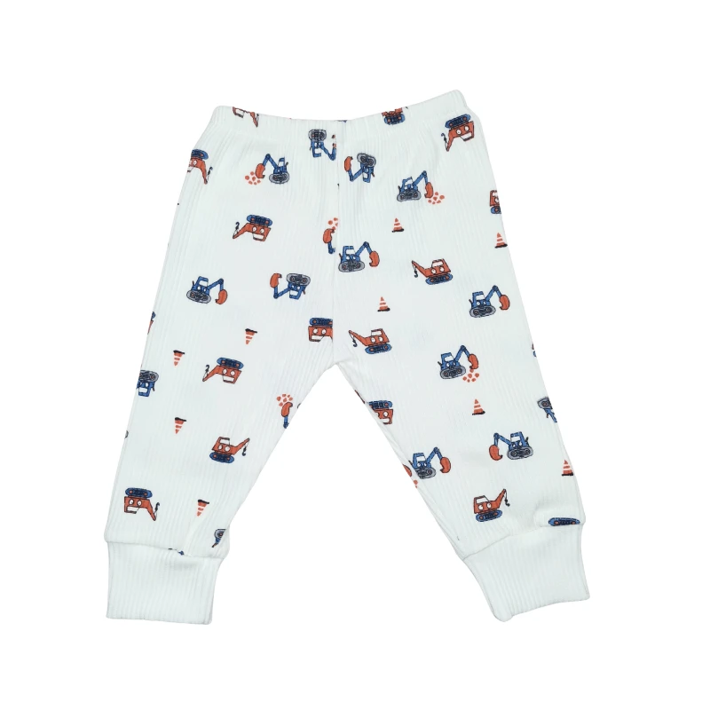 Ekskavatör Figürlü Beyaz Desenli %95 Pamuk %5 Likra Tek Alt Bebek Pantolonu