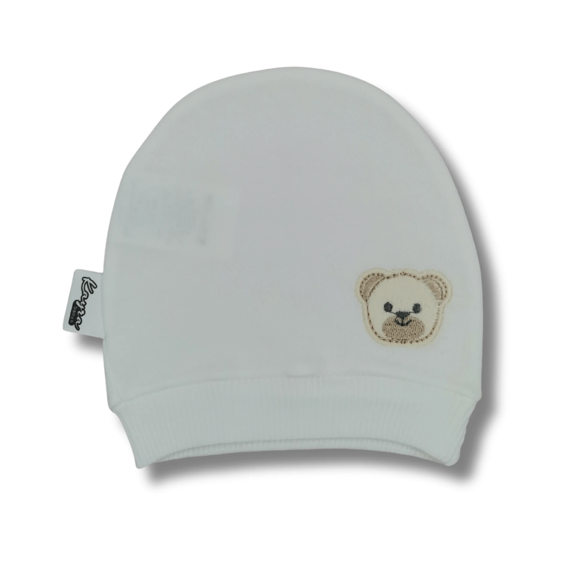 %100 Pamuk İnterlok Unisex Bebek Ayıcık Figürlü Penye Şapka (0–24 Ay)