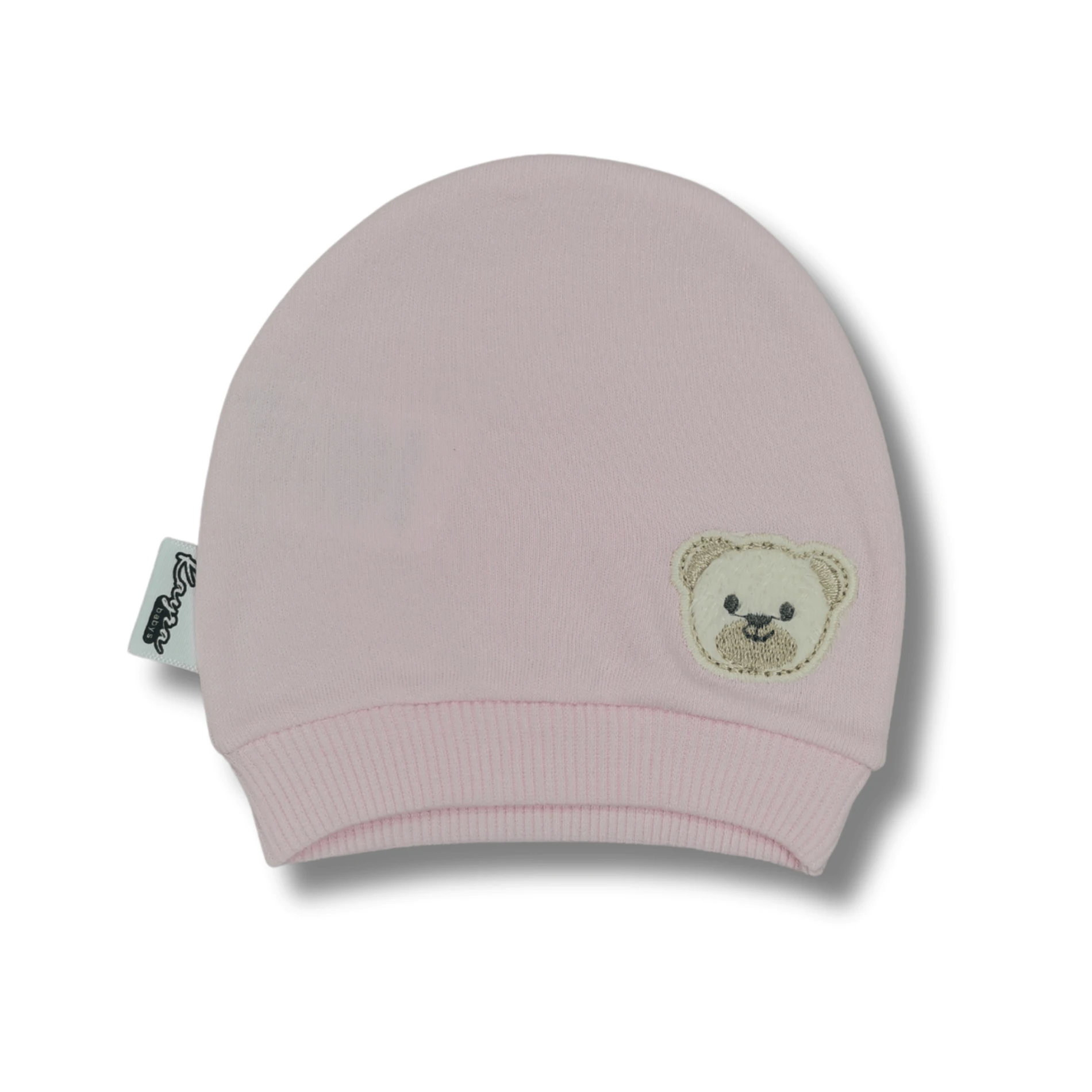 %100 Pamuk İnterlok Unisex Bebek Ayıcık Figürlü Penye Şapka (0–24 Ay)