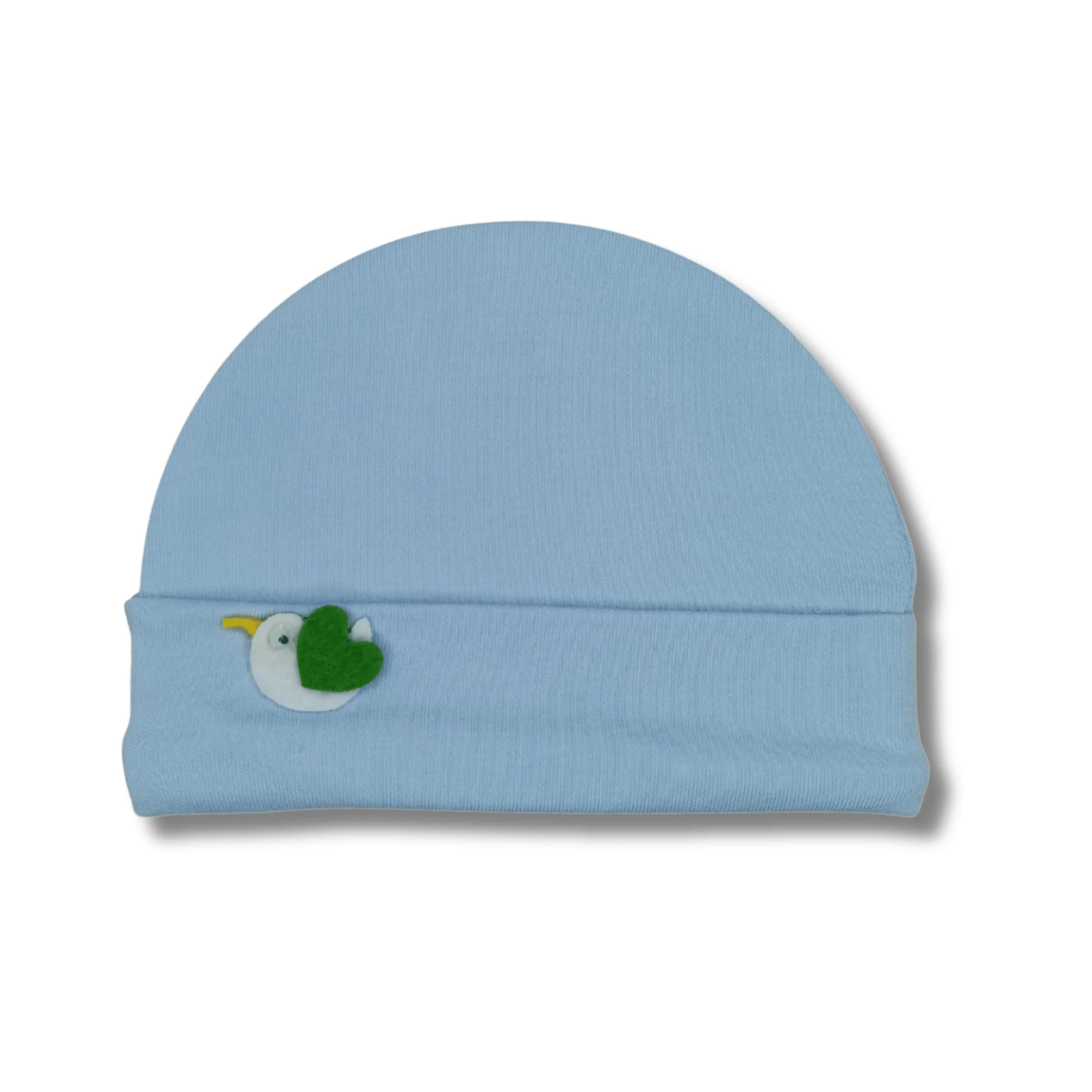 %100 Pamuk İnterlok Unisex Bebek Kuş Figürlü Bere (1–6 Ay)