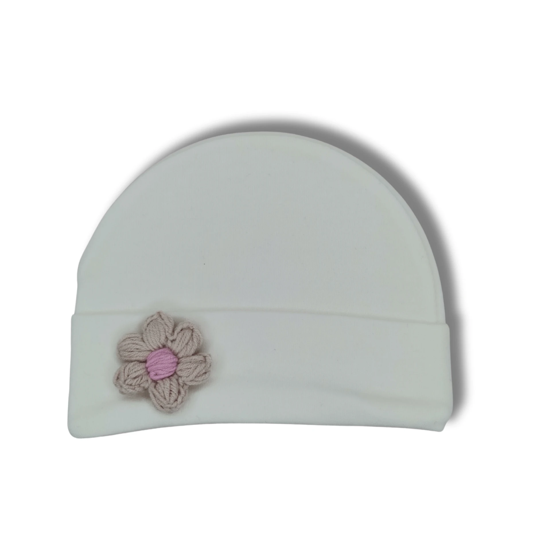 Papatya Detaylı %100 Pamuk İnterlok Kız Bebek Penye Bere (0–24 Ay)