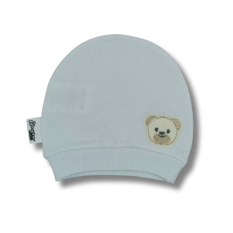 %100 Pamuk İnterlok Unisex Bebek Ayıcık Figürlü Penye Şapka (0–24 Ay)