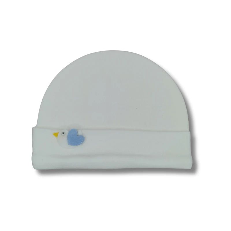 %100 Pamuk İnterlok Unisex Bebek Kuş Figürlü Bere (1–6 Ay)