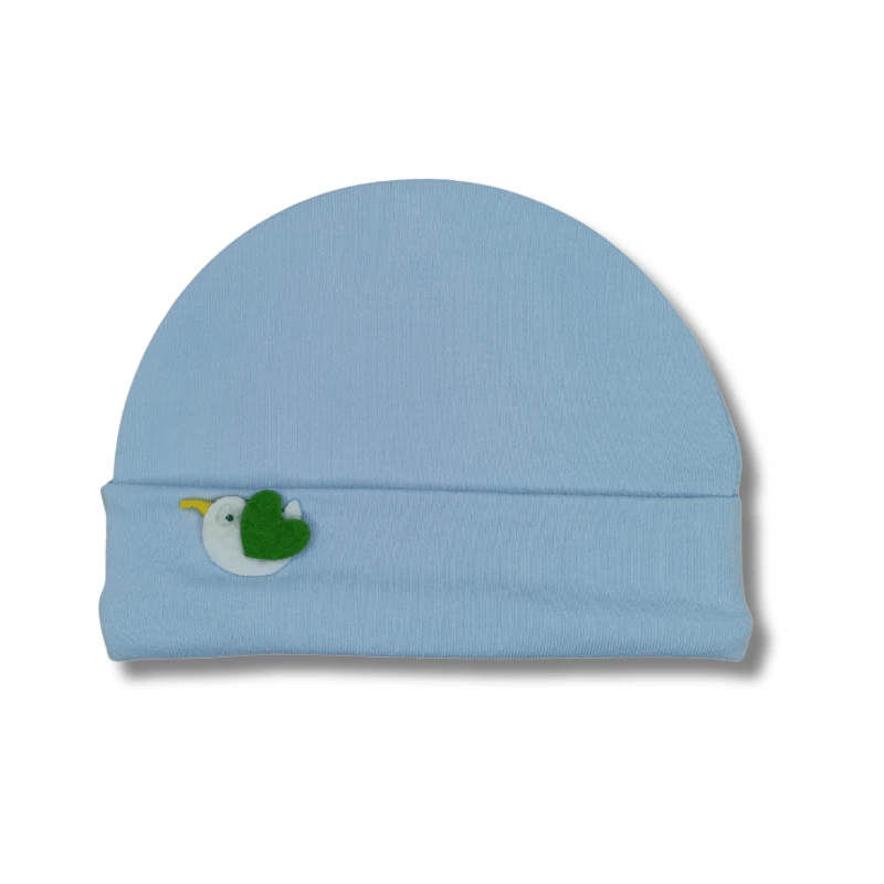 %100 Pamuk İnterlok Unisex Bebek Kuş Figürlü Bere (1–6 Ay)