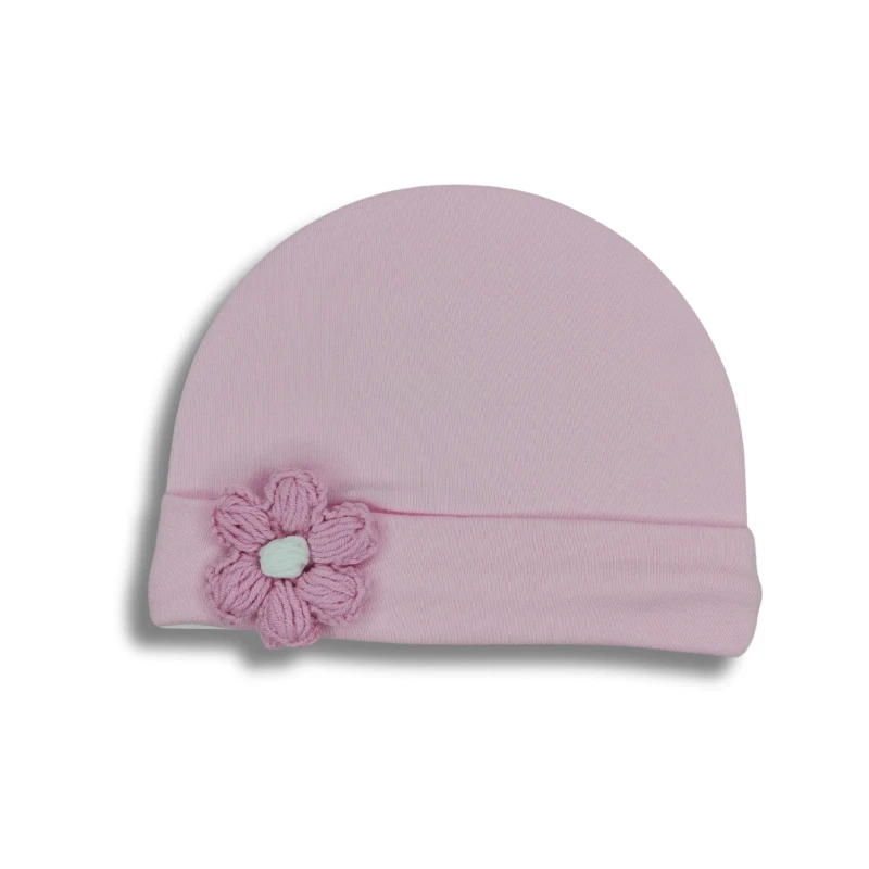 Papatya Detaylı %100 Pamuk İnterlok Kız Bebek Penye Bere (0–24 Ay)