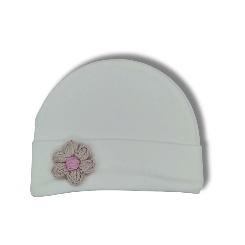 Papatya Detaylı %100 Pamuk İnterlok Kız Bebek Penye Bere (0–24 Ay)