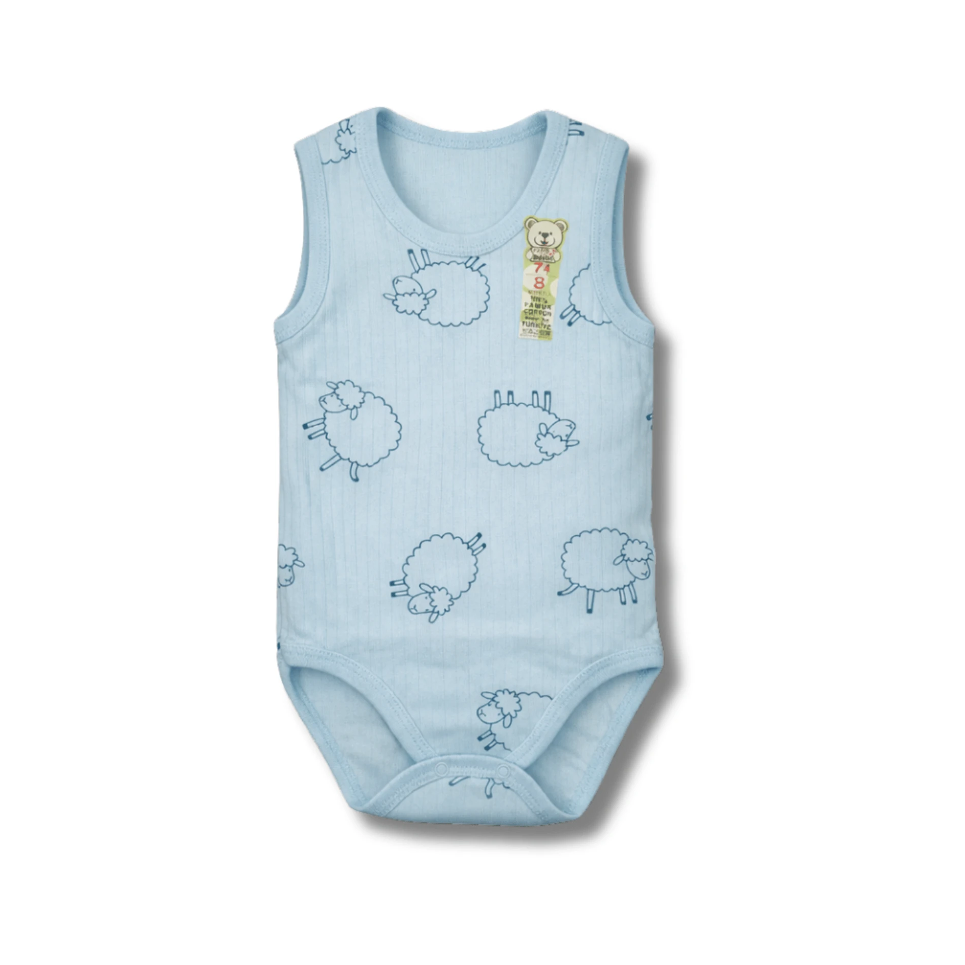 Koyun Baskılı %100 Pamuk İnterlok Kız Bebek Kolsuz Badi (1–9 Ay)