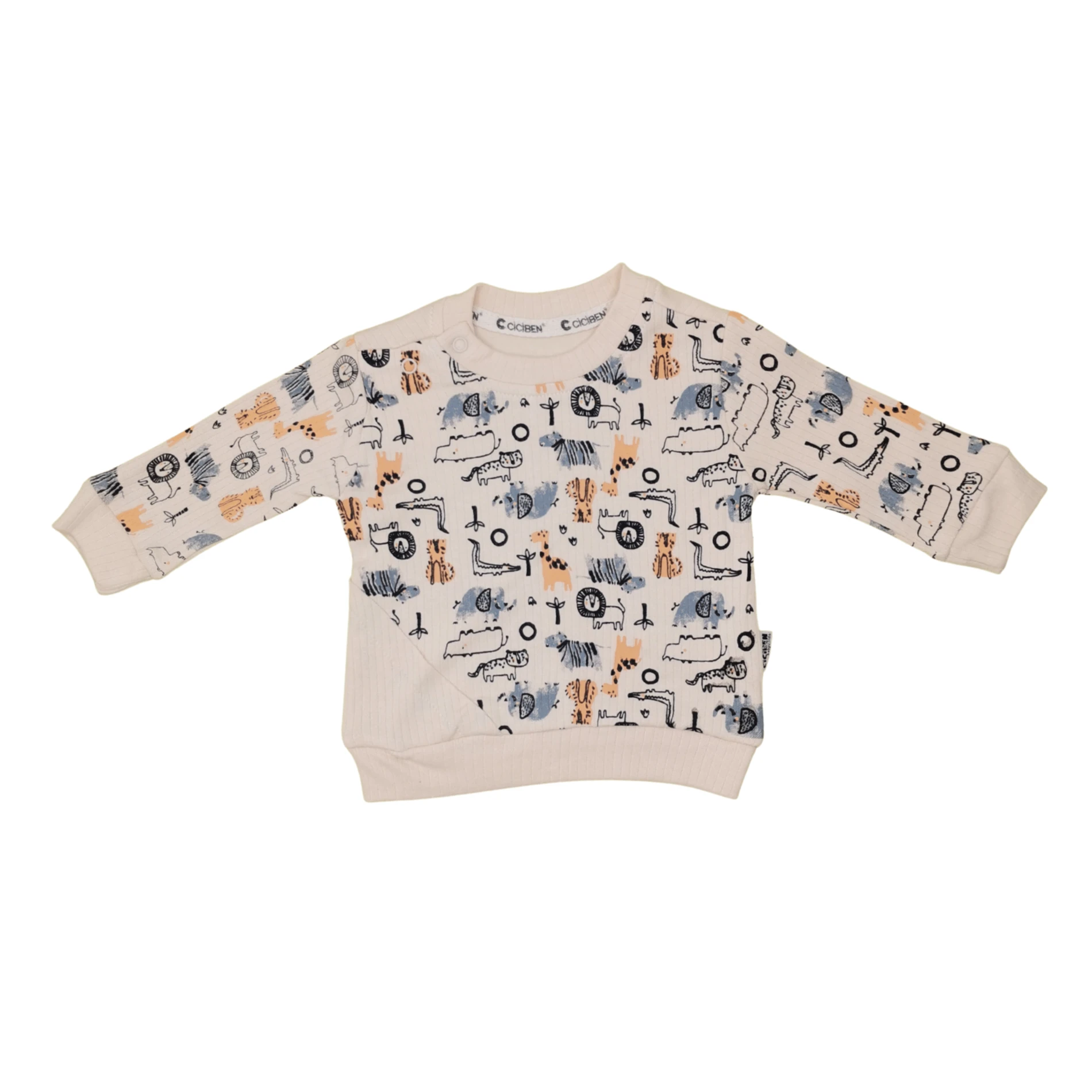 Hayvan Figürlü Bej Desenli %100 Pamuk Erkek Bebek 2'li Takım