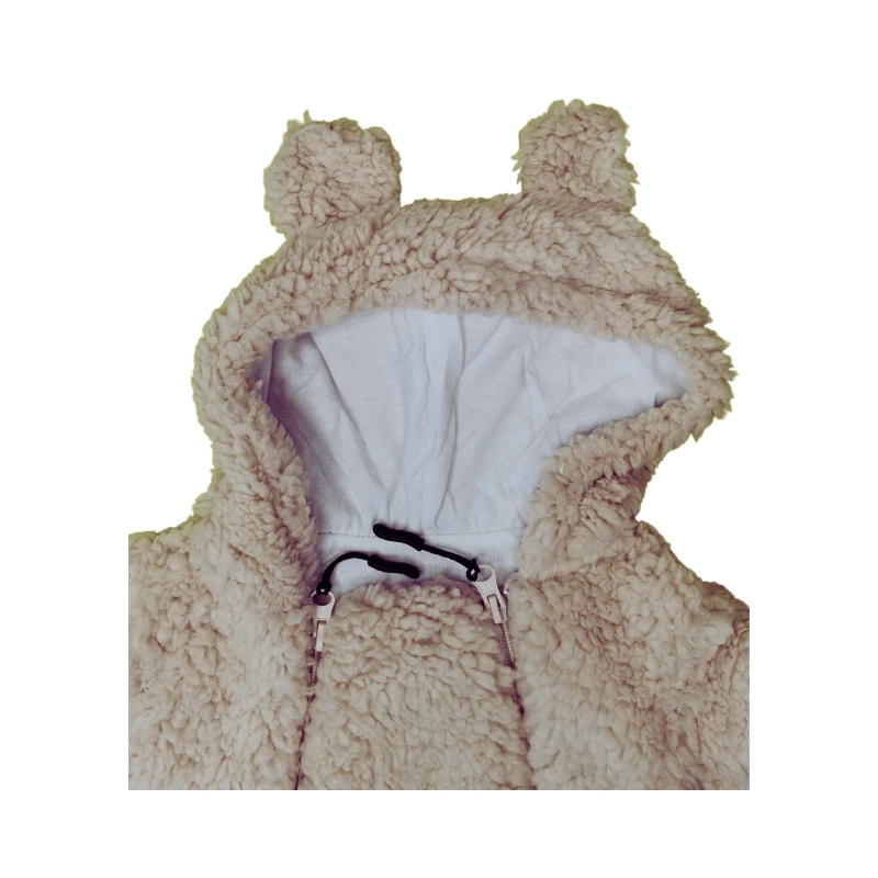 İki Fermuar Detaylı Welsfot Peluş Bebek Tulum – Bej