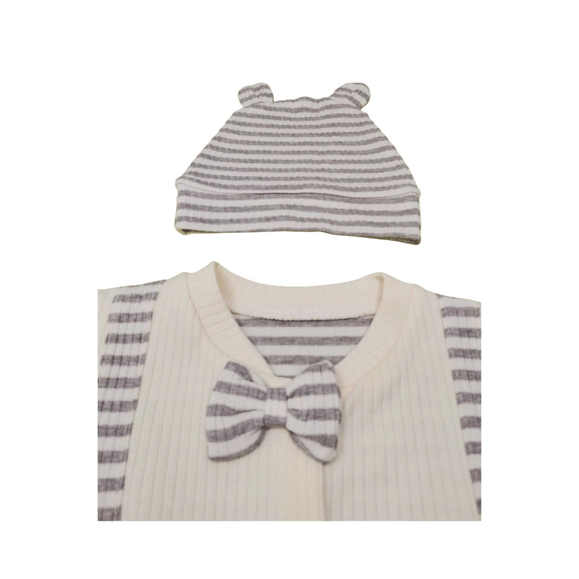 Slopet Görünümlü Papyonlu Çizgili Erkek Bebek Tulum Takım