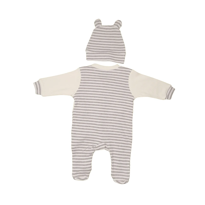 Slopet Görünümlü Papyonlu Çizgili Erkek Bebek Tulum Takım