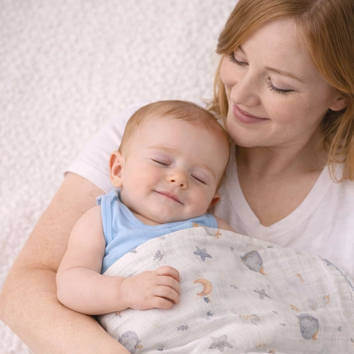 Uzay & Yıldız Desenli Açık Gri %100 Pamuk Müslin Bebek Battaniyesi 80x90