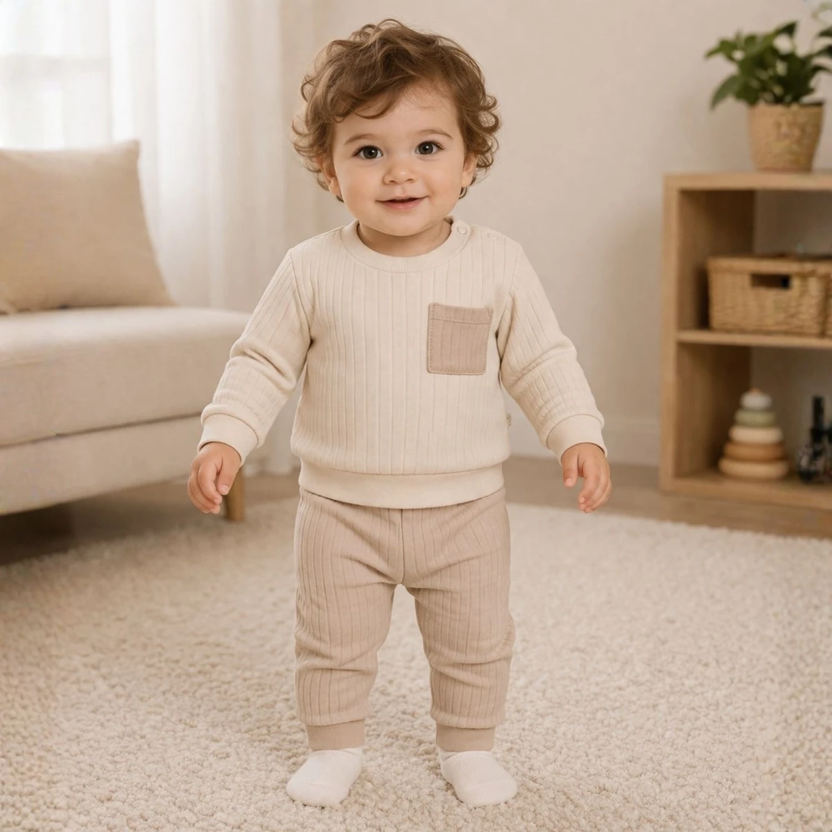 Cep Detaylı Geniş Raporlu %100 Pamuk Unisex Bebek 2’li Takım