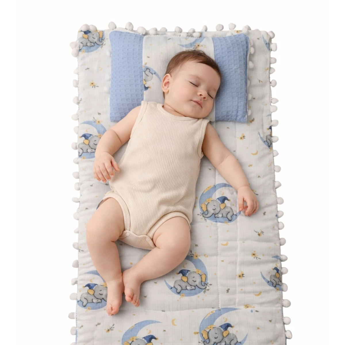 Fil Desenli %100 Pamuk Müslin Bebek Alt Açma Minderi (Unisex)