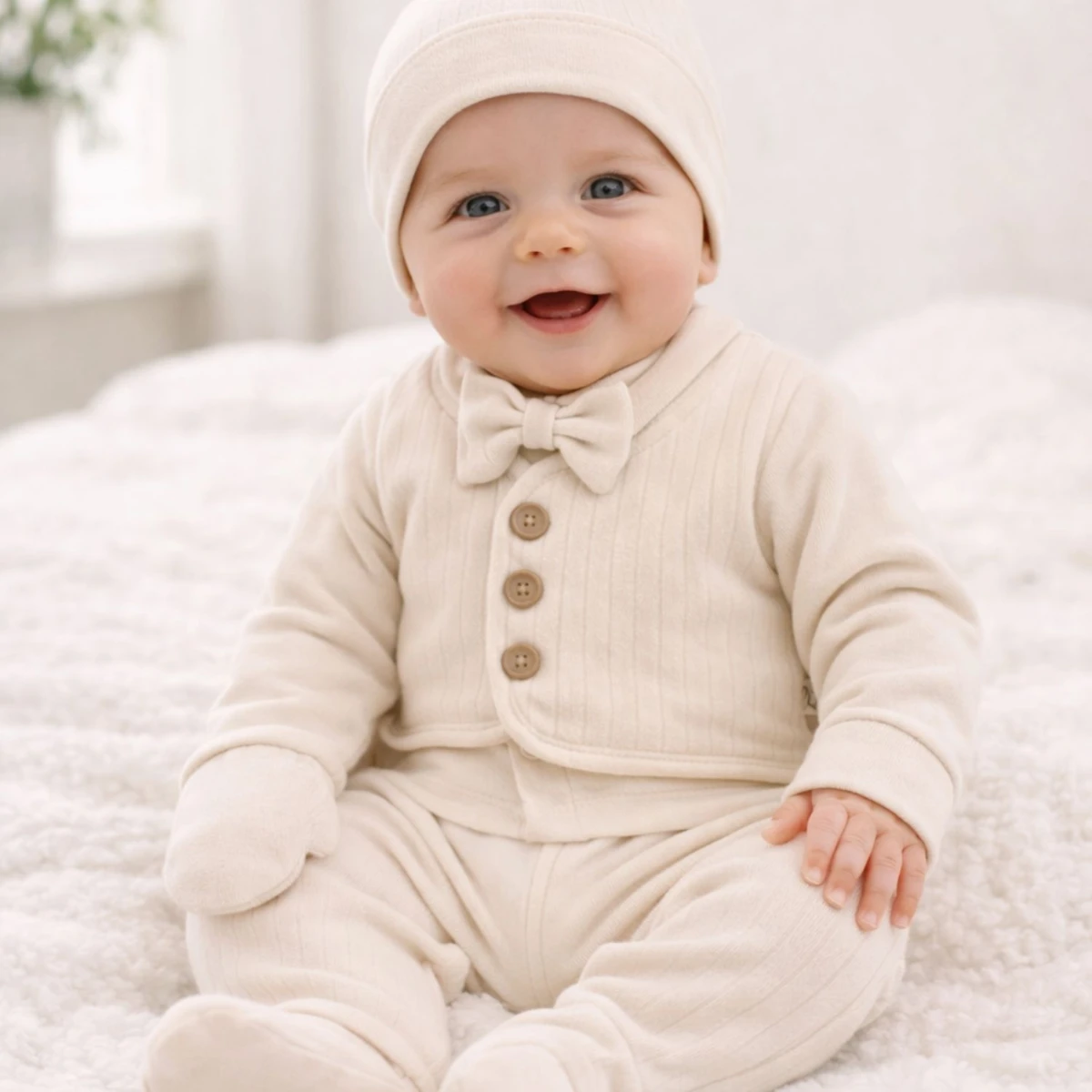 Geniş Raporlu Papyonlu %100 Pamuk Erkek Bebek 5’li Hastane Çıkışı