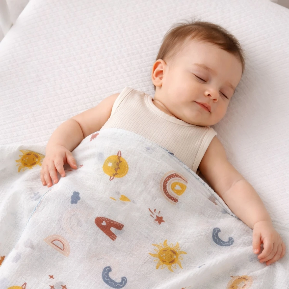 Soyut Desenli %100 Pamuk Müslin Unisex Bebek Battaniyesi (80×90 cm)