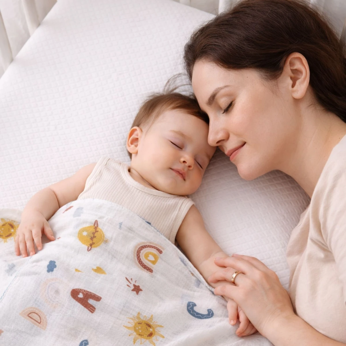 Soyut Desenli %100 Pamuk Müslin Unisex Bebek Battaniyesi (80×90 cm)