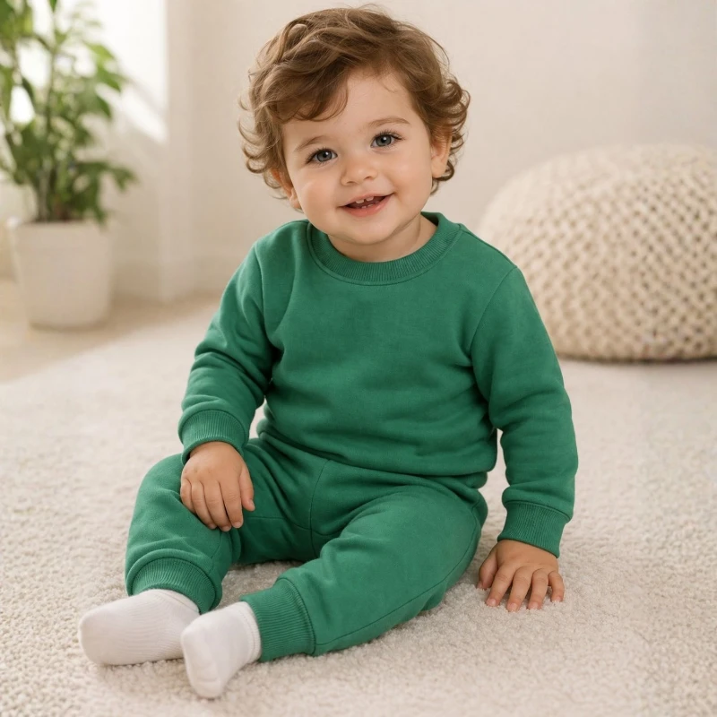 %100 Pamuk 2 İp Yeşil Unisex Bebek Eşofman Takım