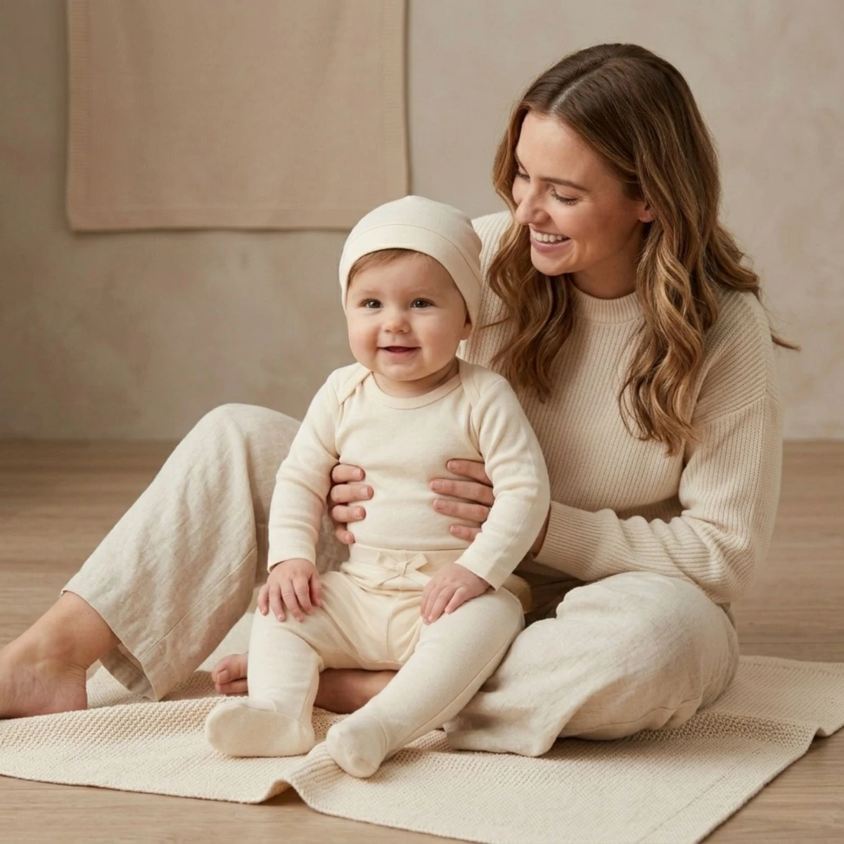 %100 Pamuk Penye Şapkalı Unisex Yenidoğan Bebek 3’lü Takım