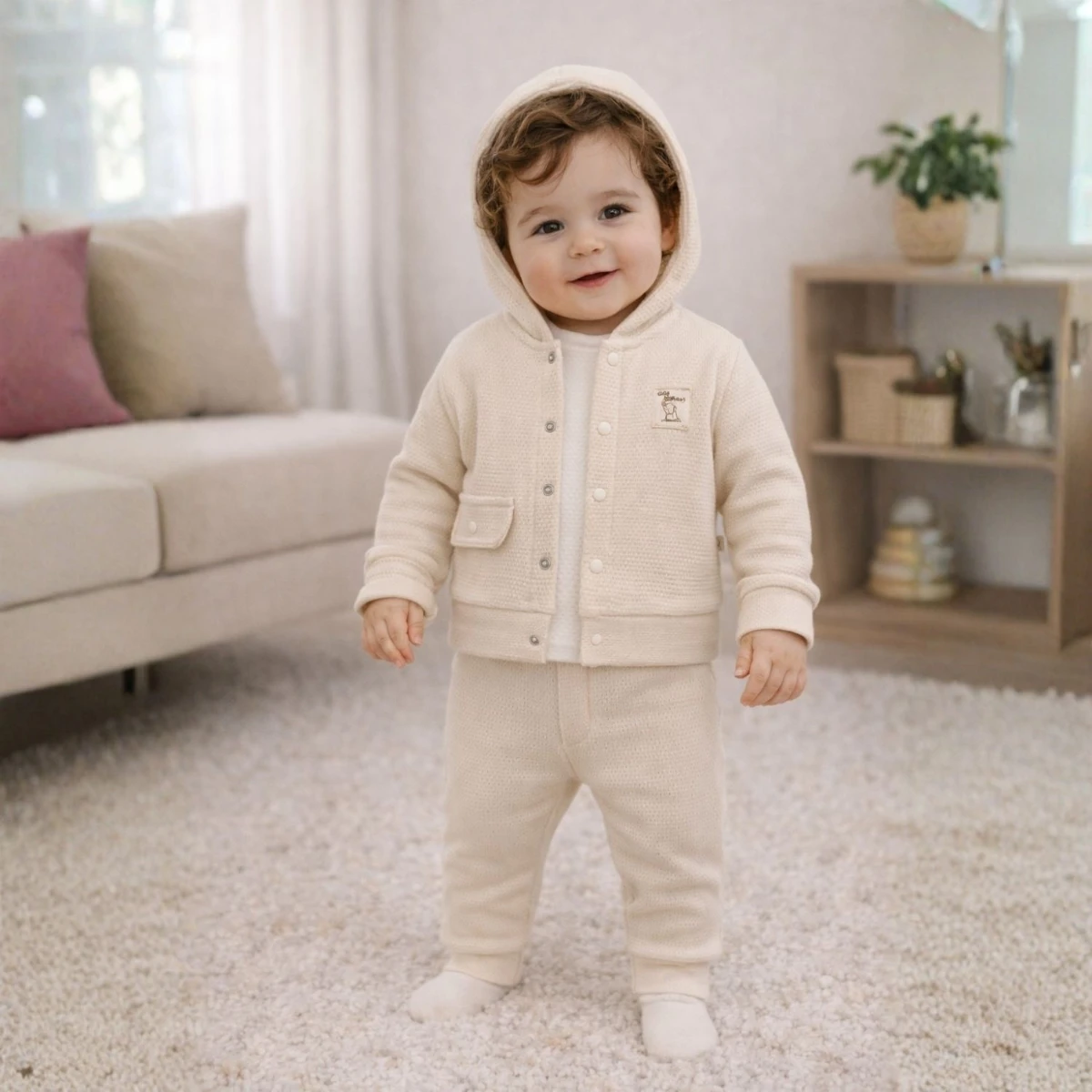 Kapüşonlu %100 Pamuk Organik 3’lü Erkek Bebek Takım (Cute Explorer)