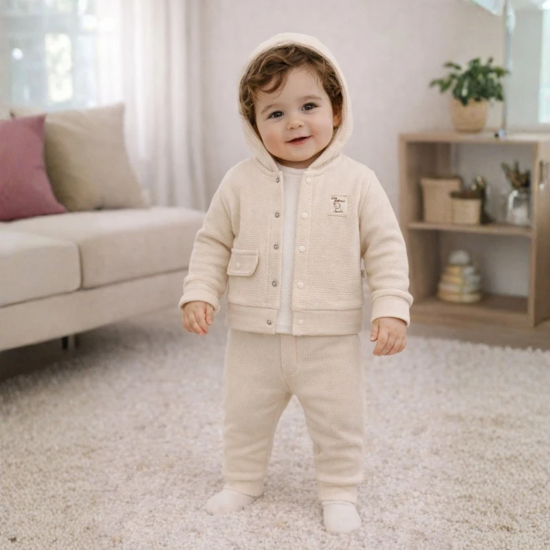 Kapüşonlu %100 Pamuk Organik 3’lü Erkek Bebek Takım (Cute Explorer)