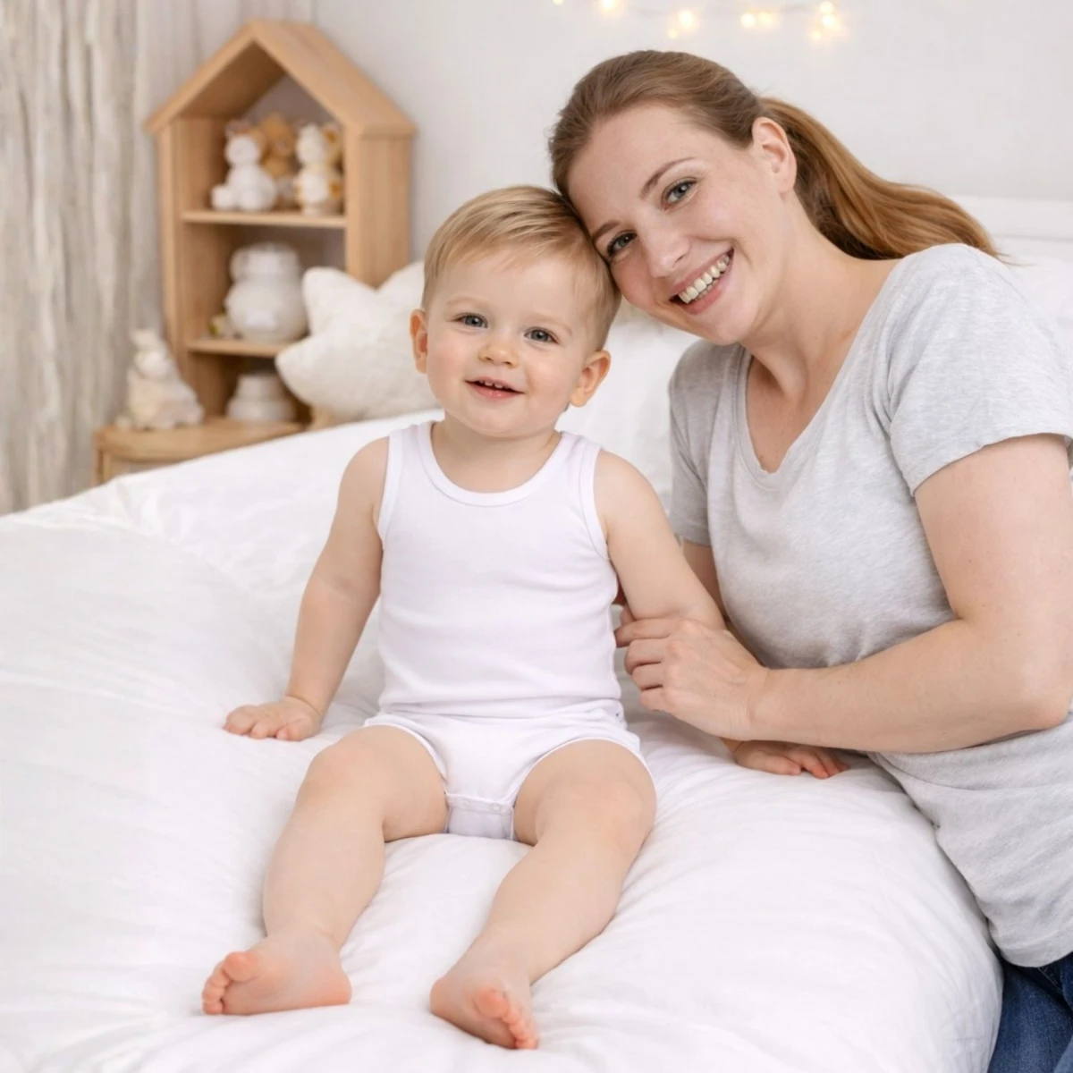 Düz Beyaz %100 Pamuk Uzun Kollu Unisex Bebek Body (Zıbın)