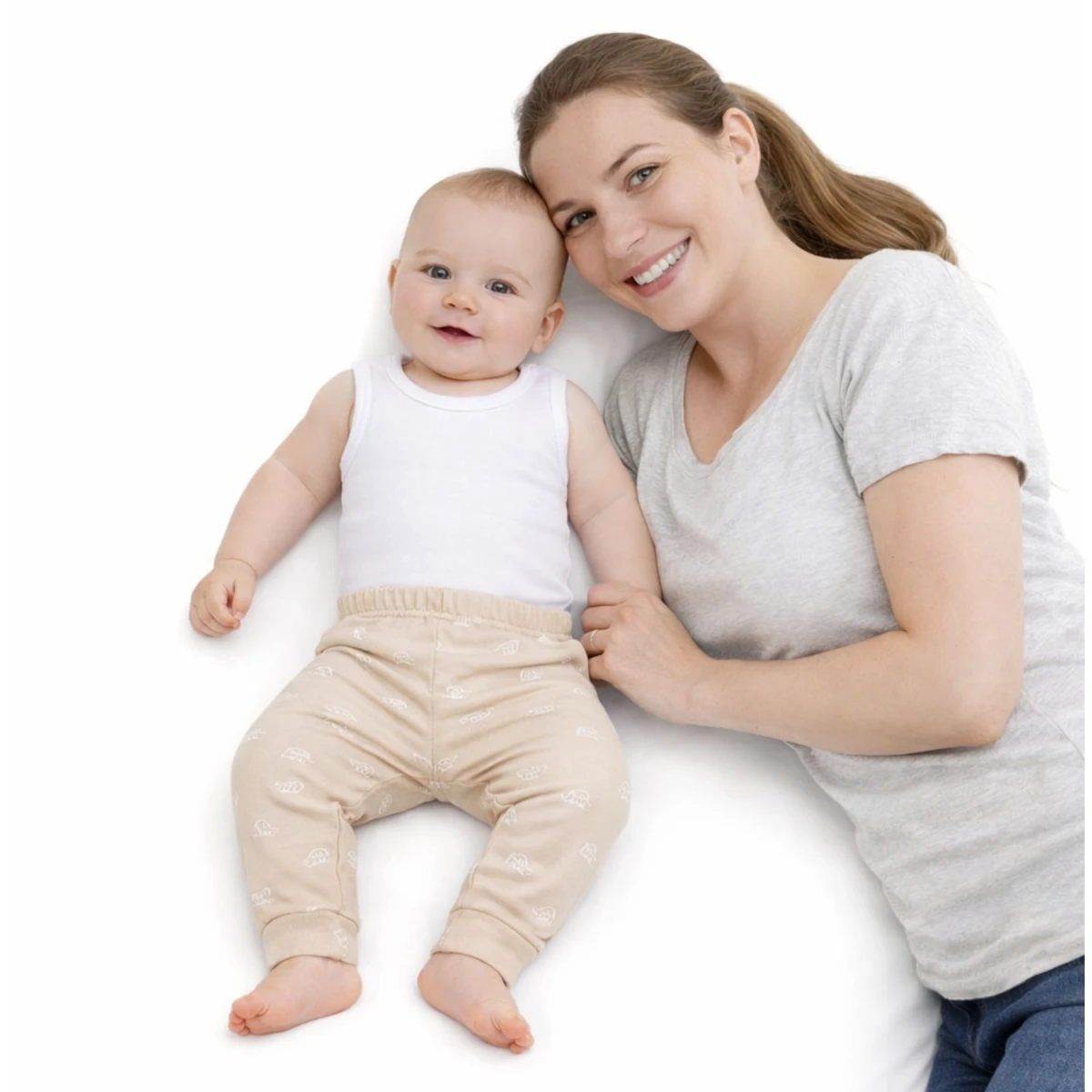 Kaplumbağa Figürlü Bej Desenli %100 Pamuk Manşetli Erkek Bebek Tek Alt