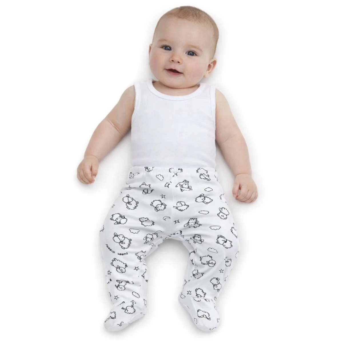 Kuzu Figürlü Krem Desenli %100 Pamuk Patikli Bebek Tek Alt