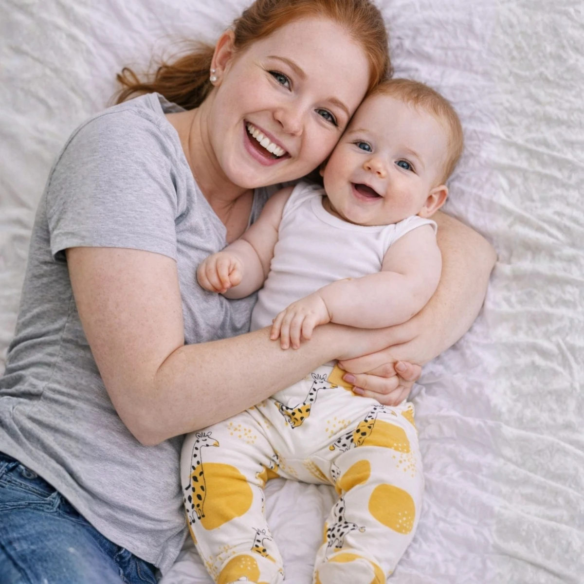 Zürafa Figürlü Beyaz Desenli %100 Pamuk Patikli Bebek Alt