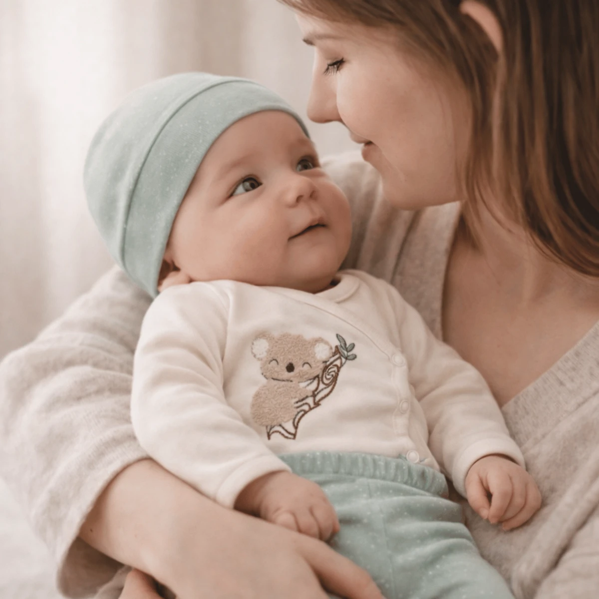Koala Nakışlı %100 Pamuk Organik Unisex Bebek 7’li Hastane Çıkışı