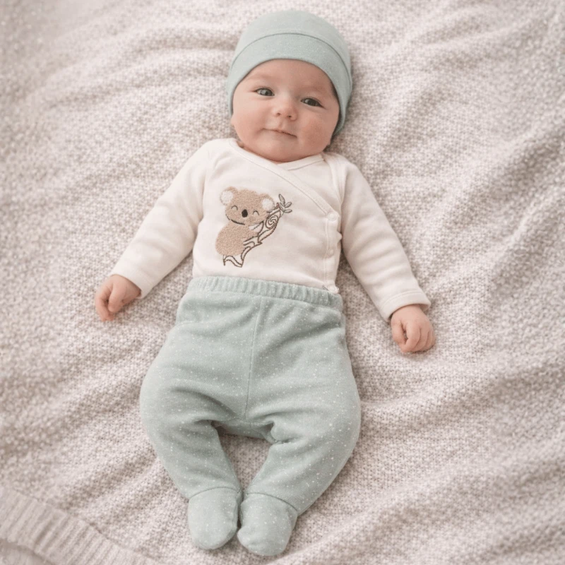 Koala Nakışlı %100 Pamuk Organik Unisex Bebek 7’li Hastane Çıkışı