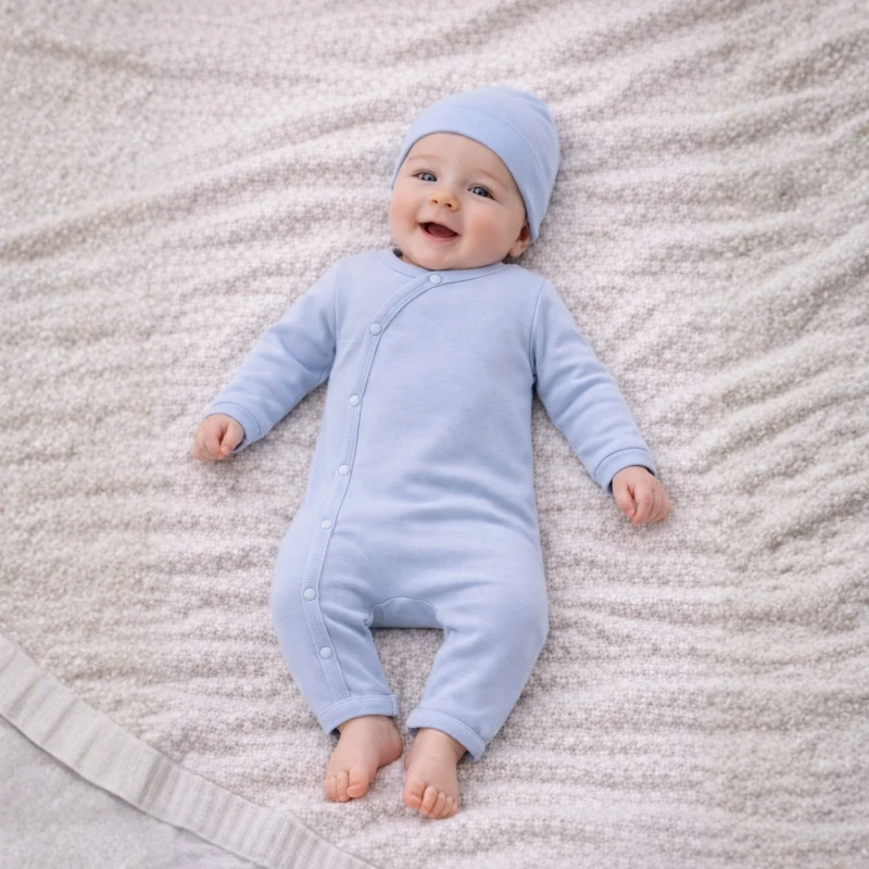Yandan Çıtçıtlı %100 Pamuk İnterlok Uzun Kollu Unisex Bebek Tulum (Kolay Giyilen)