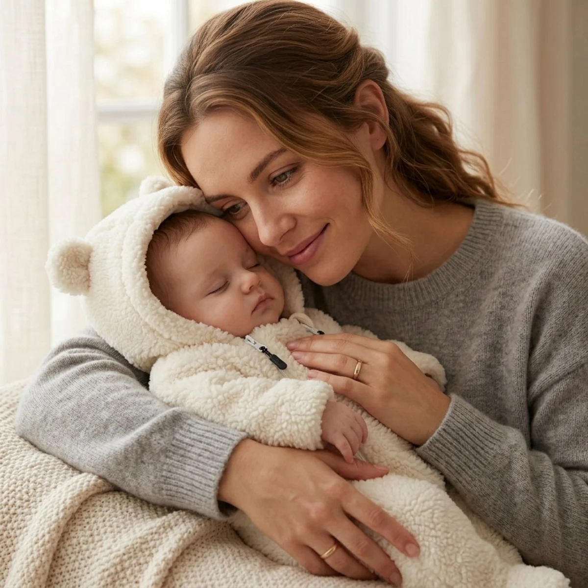 İki Fermuar Detaylı Welsfot Peluş Bebek Tulum – Beyaz