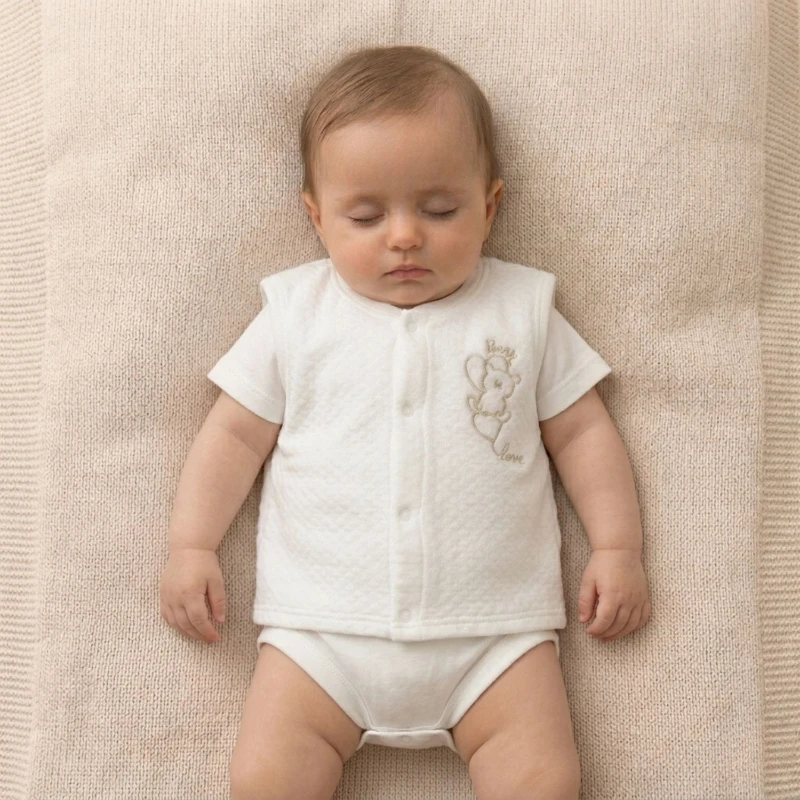 Sevimli Kalpli Ayı Nakışlı Unisex Bebek Yelek