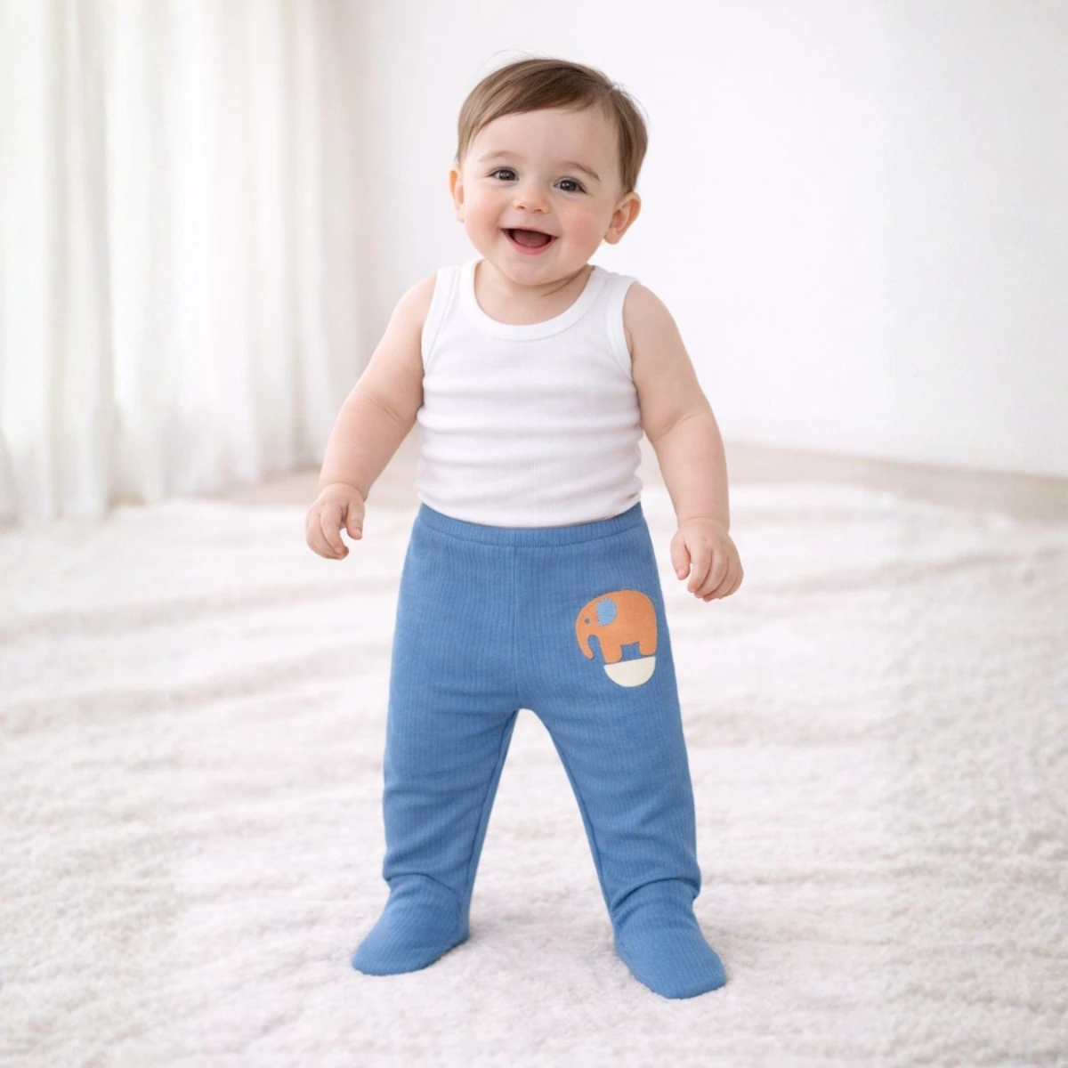 Erkek Bebek %95 Pamuk %5 Likra Fil Aplikeli Patikli Alt (Mavi)