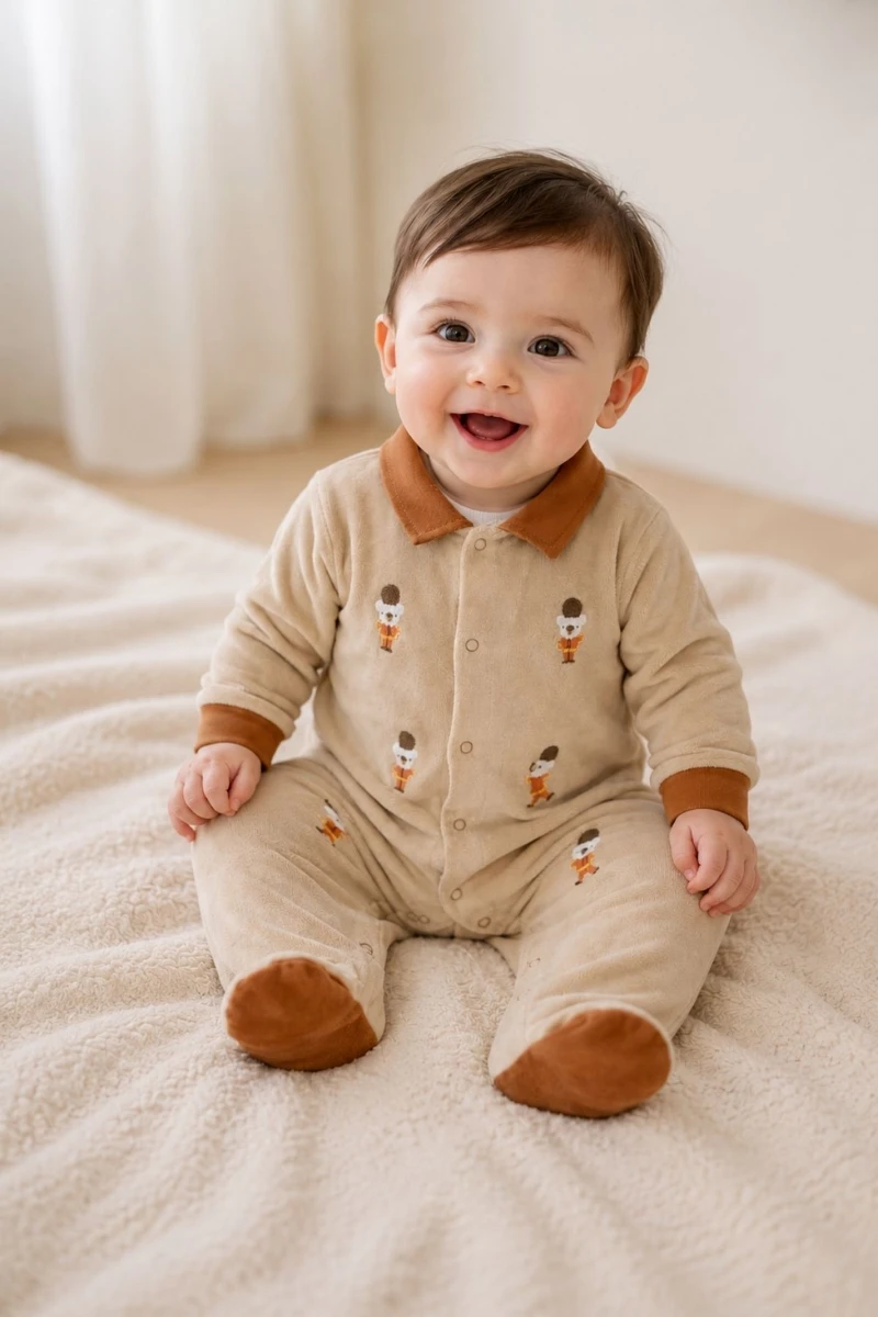 Asker Ayı Figürlü Erkek Bebek Tulumu